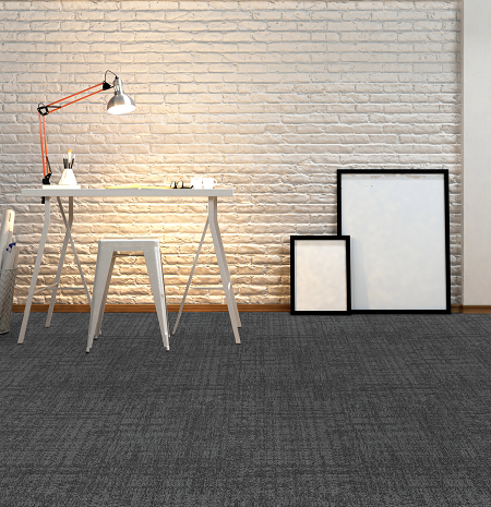 Modern workspace with white brick wall and gray carpet tile